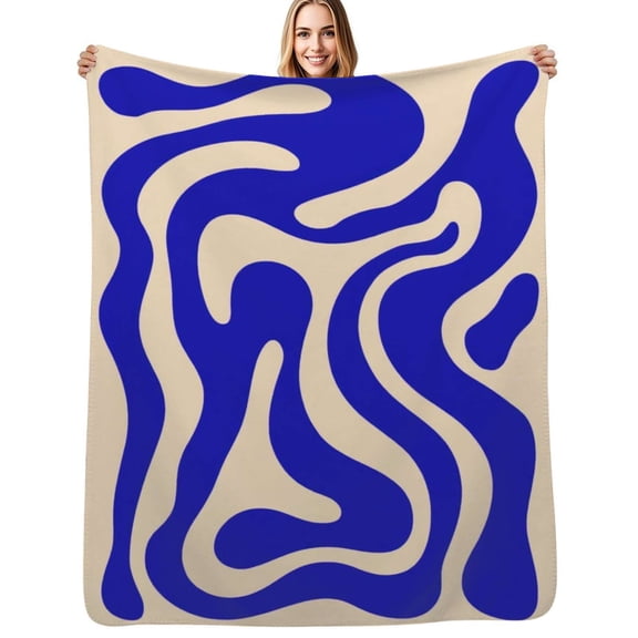 Abstract blue beige wave pattern Soft Blanket Travel Bedding Throws Flannel Bedspread Sofa Bed Cover