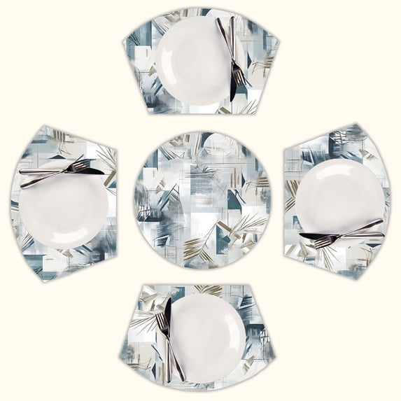 Abstract blue gray artwork Round Table Placemats Set Of 5 Wedge Table Mats Washable Heat Resistant Place Mat For Dining Table Kitchen Farmhouse Restaurant
