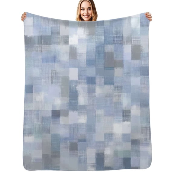 Abstract blue gray patchwork art Soft Blanket Travel Bedding Throws Flannel Bedspread Sofa Bed Cover