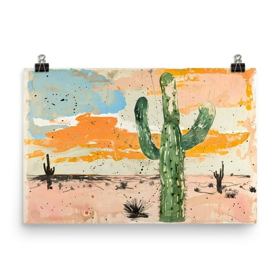 Abstract cactus Poster Painting Print Boho Southwest Home Decor Desert Wall Art (12″×18″)