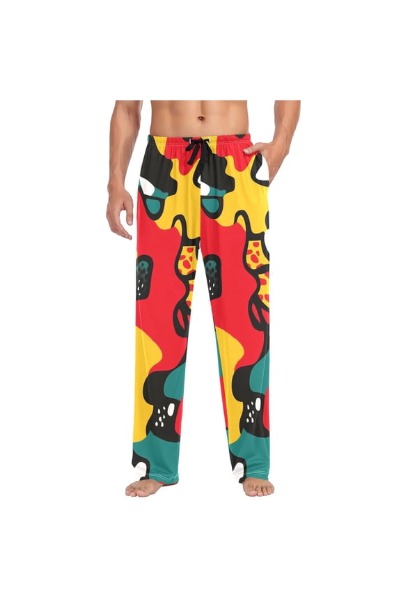 Abstract colorful bold pattern design Men's ComfortSoft Cotton Printed Lounge Pants,Pockets, Drawstring/Elastic Waist