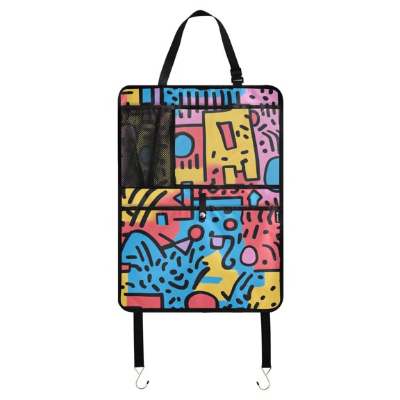 Abstract colorful doodle art(2) Kick Mats (31 Pack) - Car Seat Back Protectors, Premium Waterproof Fabric, Reinforced Corners to Prevent Sag, and Mesh Pockets for Large Storage