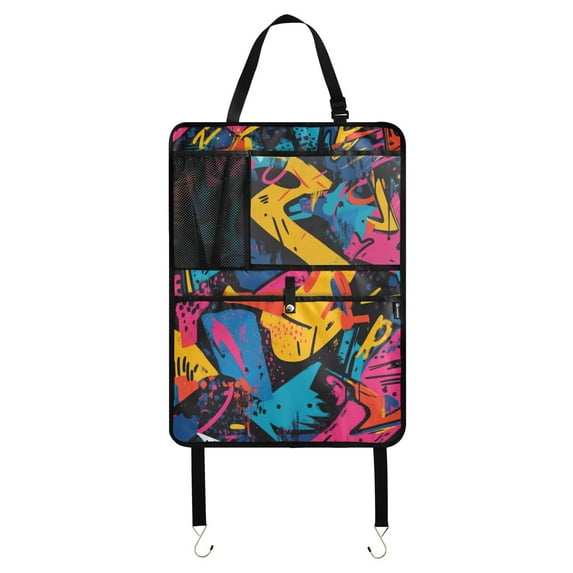 Abstract colorful graffiti art 37 Pack Kick Mat Back Seat Protector With Storage Pockets, Universal Car Seat Back Organizer For Pets, Waterproof Backseat Protector For Most Car