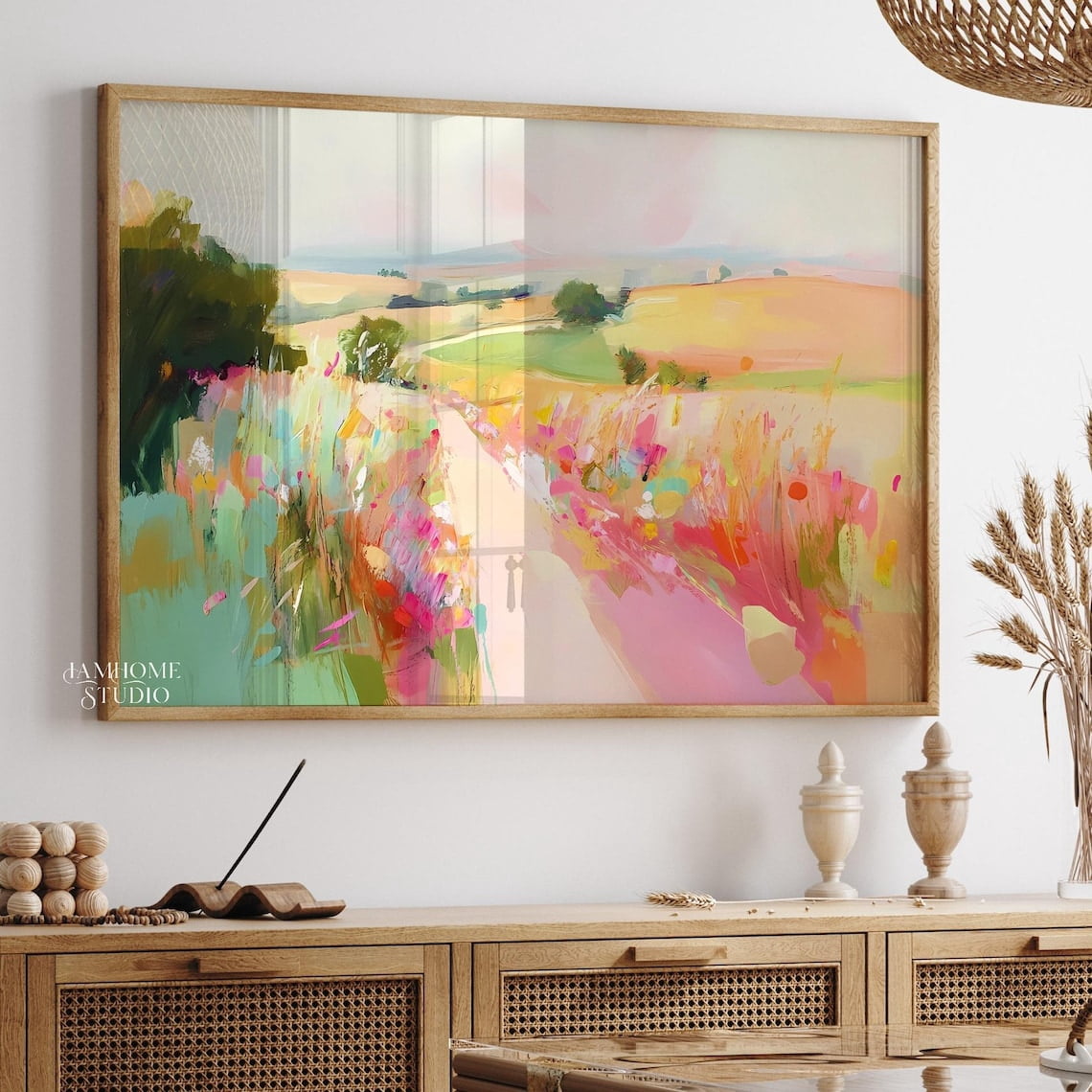 Abstract colorful landscape brush strokes nature Poster farm scenery ...