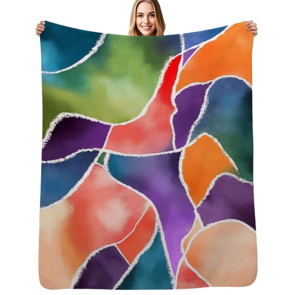 Abstract colorful painted shapes Flannel Blanket Warm Soft Bedding Throws Winter Camping Chair Sofa Bed