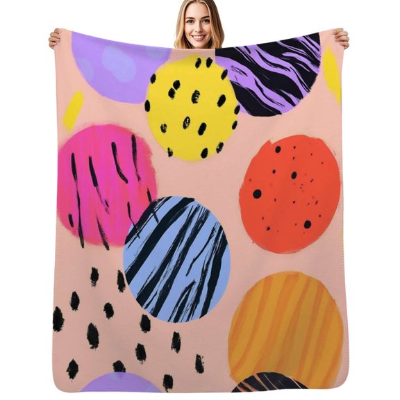 Abstract colorful patterned circles Flannel Blanket Warm Soft Bedding Throws Winter Camping Chair Sofa Bed