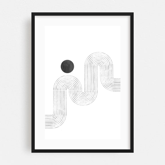 Abstract curved line art - Line Drawing Abstract Geometric Minimalist Black and White Modern Art Line Art Pattern Black Framed Wall Art Print 16 x 24 inches