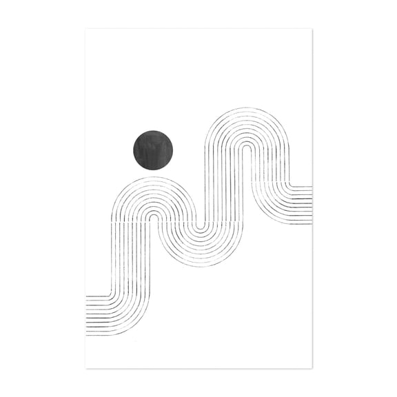 Abstract curved line art - Line Drawing Abstract Geometric Minimalist Black and White Modern Art Line Art Pattern Unframed Wall Art Print 8 x 12 inches