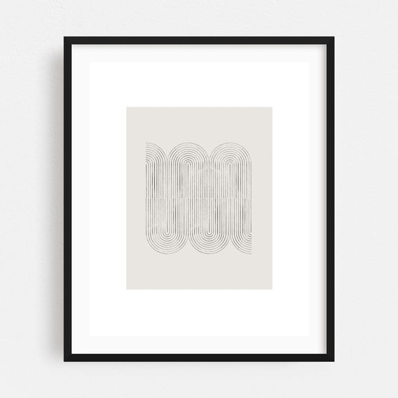 Abstract curved lines on gray - Line Drawing Line Art Minimalist Geometric Abstract Modern Art Black and White Pattern Black Framed Wall Art Print 12 x 16 inches