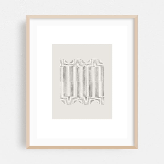 Abstract curved lines on gray - Line Drawing Line Art Minimalist Geometric Abstract Modern Art Black and White Pattern Oak Framed Wall Art Print 11 x 14 inches