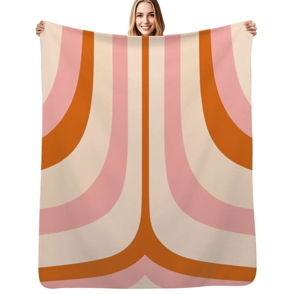 Abstract curved pastel stripes design Flannel Blankets Soft Warm Throw Blanket Autumn Camping Bedroom Aesthetic Bedspread