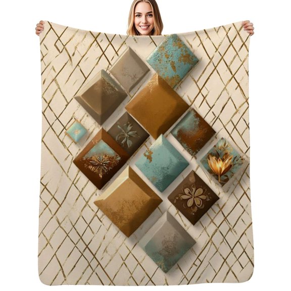 Abstract diamond art design Flannel Blankets Soft Throw Blanket Winter Travel Office Outdoor Bedspread