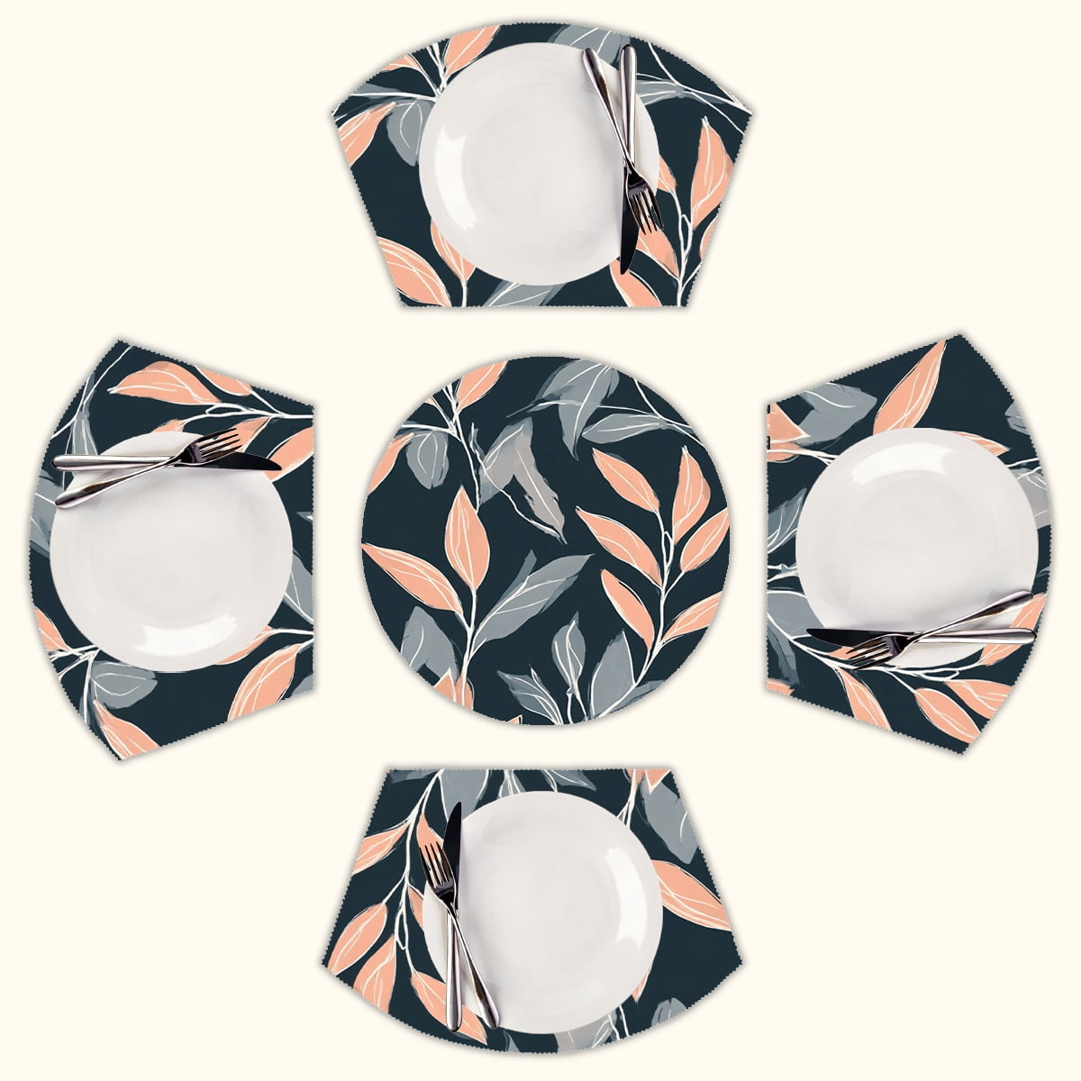Abstract floral dark pattern Round Table Placemats Set Of 5 Wedge Table ...