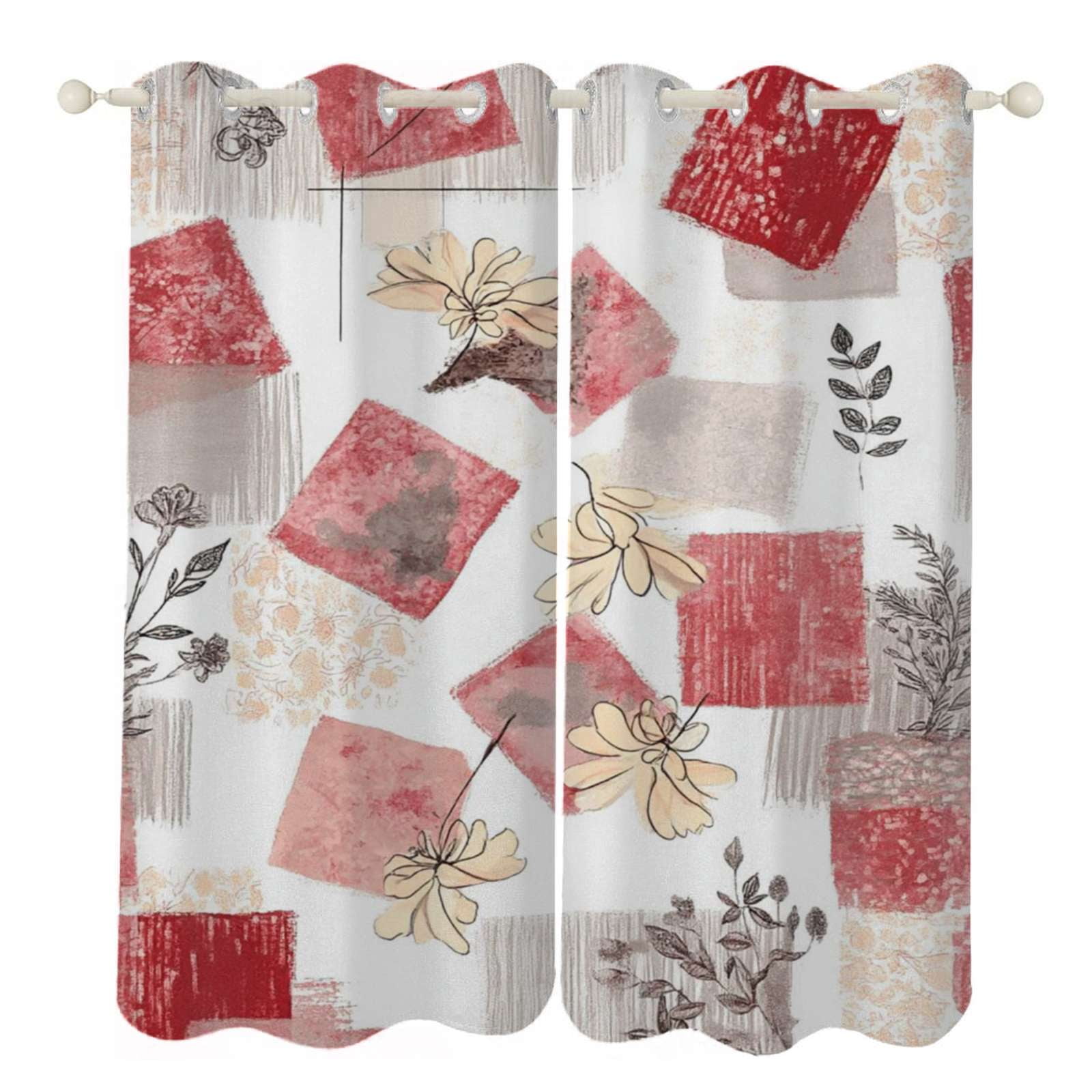 Abstract floral red pattern design Sunshade Curtains Home Bedroom ...