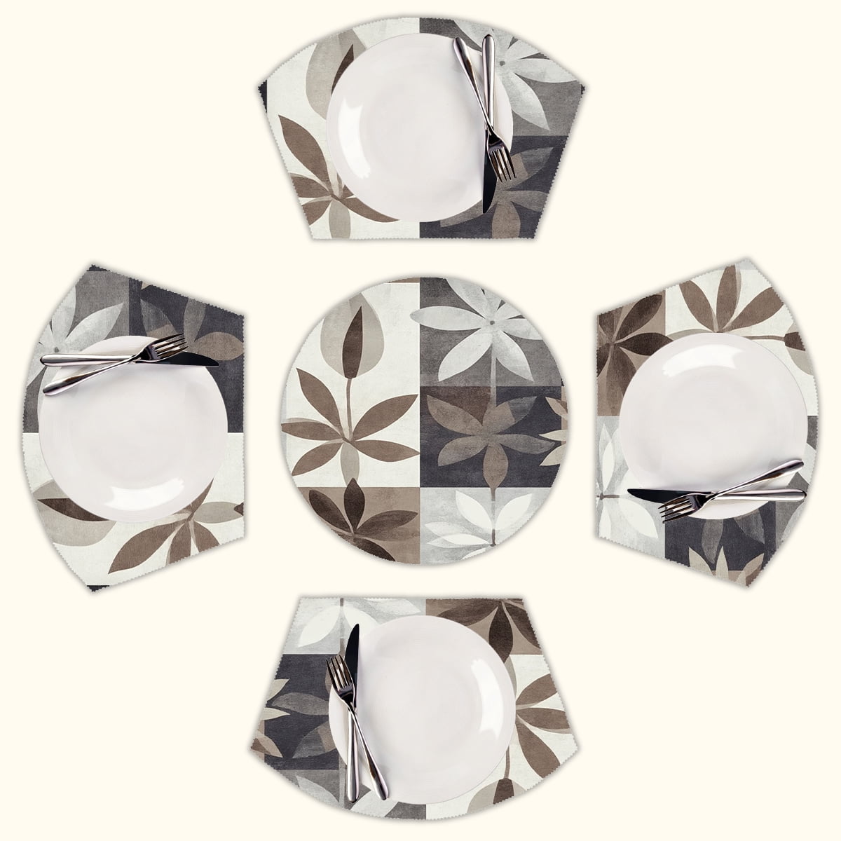 Abstract floral tile pattern Round Table Placemats Set Of 5 Wedge Table
