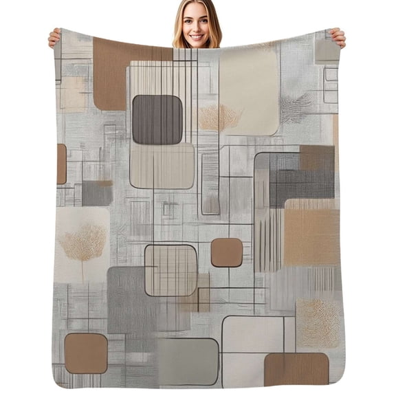 Abstract geometric beige artwork Flannel Blanket Warm Soft Bedding Throws Winter Camping Chair Sofa Bed