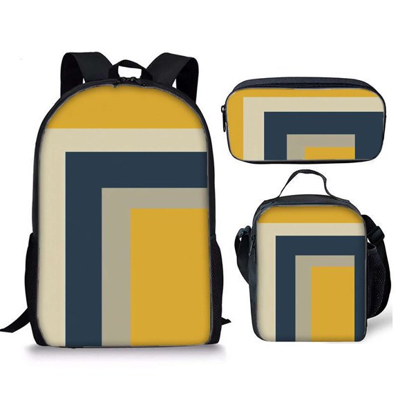 Abstract geometric color block design Backpacks Bookbag Bags Rucksack Lunch Bag Pen Bag Three-Piece Set