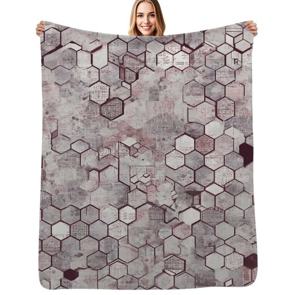 Abstract geometric hexagon pattern Flannel Blankets Soft Throw Blanket Winter Travel Office Outdoor Bedspread