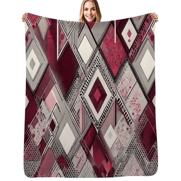 Abstract geometric maroon pattern Flannel Blanket Warm Soft Bedding Throws Winter Camping Chair Sofa Bed