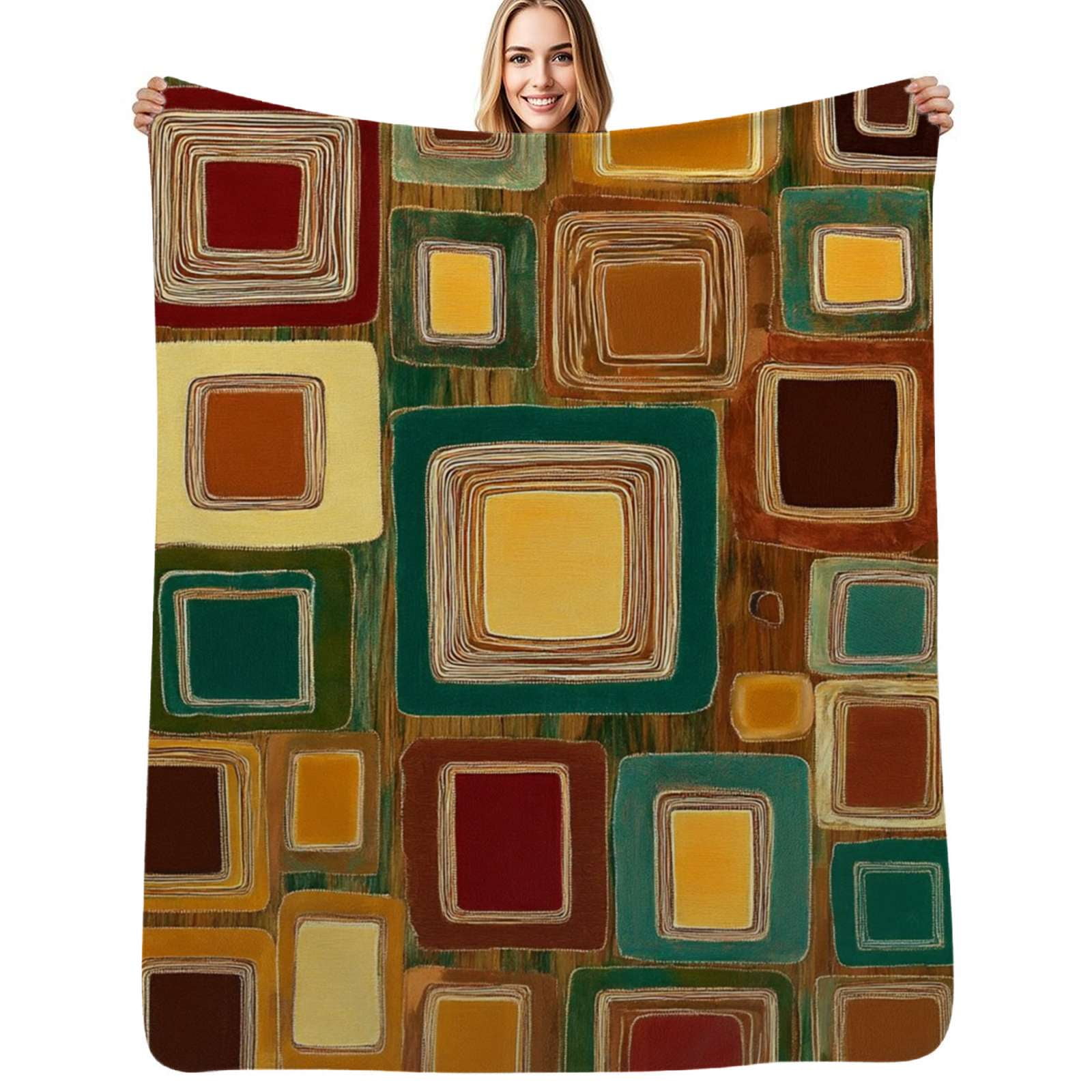 Abstract geometric square pattern rug Flannel Blankets Soft Throw ...