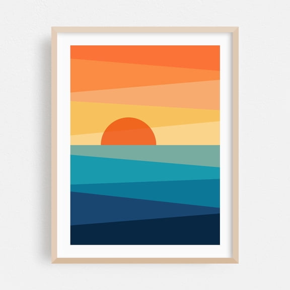 Abstract geometric sunrise - Illustration Abstract Geometric Sunset Minimalist Modern Art Landscape Oak Framed Wall Art Print 6 x 8 inches