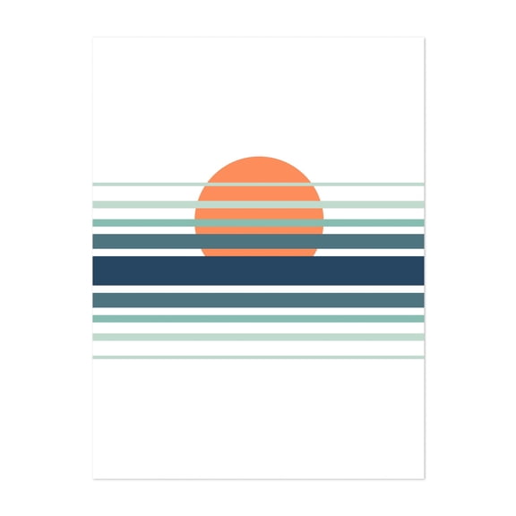 Abstract geometric sunset with orange sun - Illustration Minimalist Abstract Sunset Geometric Modern Art Pastel Beach House Unframed Wall Art Print 12 x 16 inches