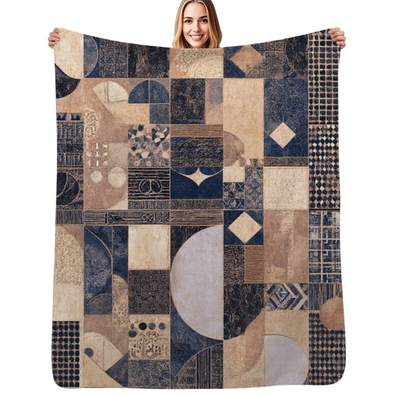 Abstract geometric textile design Flannel Blanket Warm Soft Bedding Throws Winter Camping Chair Sofa Bed