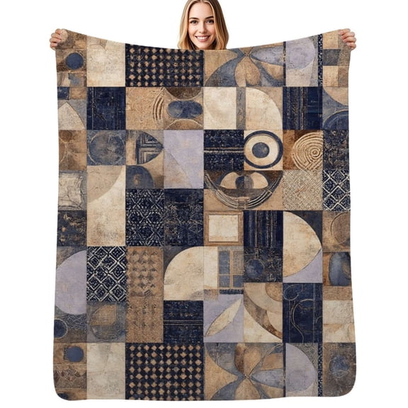 Abstract geometric tile pattern Flannel Blanket Warm Soft Bedding Throws Winter Camping Chair Sofa Bed