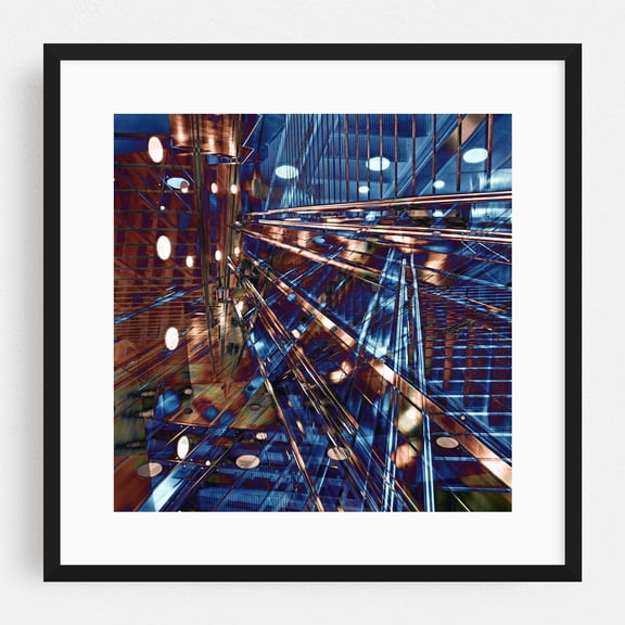 Abstract geometry in an East Berlin underground station - Berlin Germany Digital Art Abstract Geometric Cityscape Modern Art Architecture Psychedelic Black Framed Wall Art Print 8 x 8 inches