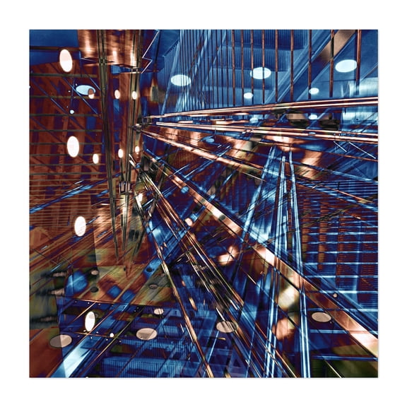 Abstract geometry in an East Berlin underground station - Berlin Germany Digital Art Abstract Geometric Cityscape Modern Art Architecture Psychedelic Industrial Unframed Wall Art Print 6 x 6 inches