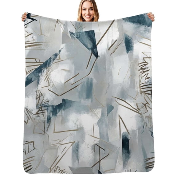 Abstract grey blue artwork Flannel Blanket Warm Soft Bedding Throws Winter Camping Chair Sofa Bed