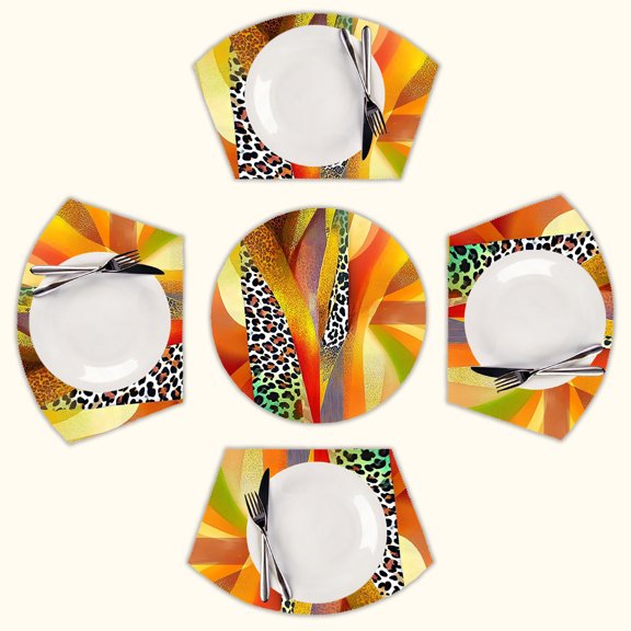 Abstract leopard print design Round Table Placemats Set Of 5 Wedge Table Mats Washable Heat Resistant Place Mat For Dining Table Kitchen Farmhouse Restaurant