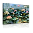 thumbnail image 1 of Abstract lotus oil painting wall art decoration frame, Impressionist green water lily leaf canvas, green modern plant natural art, tranquil floral landscape living room and bedroom decoration., 1 of 10