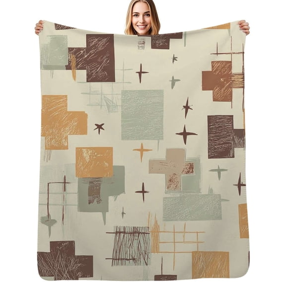 Abstract midcentury modern pattern Flannel Blanket Warm Soft Bedding Throws Winter Camping Chair Sofa Bed
