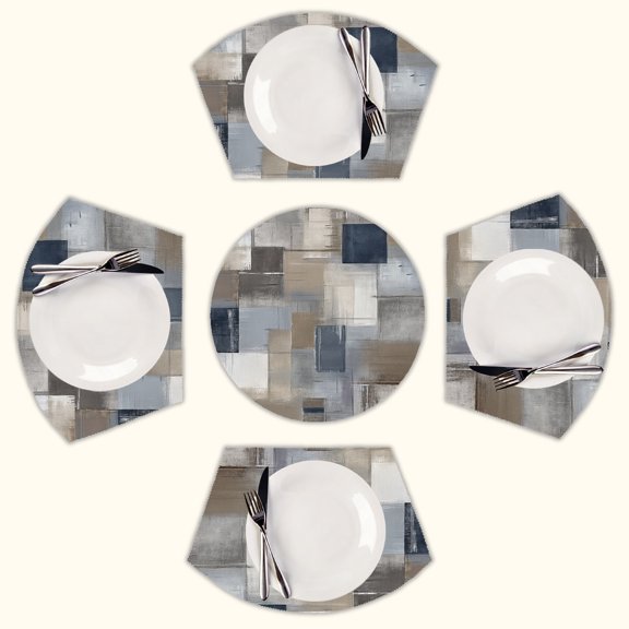 Abstract muted color blocks Round Table Placemats Set Of 5 Wedge Table Mats Washable Heat Resistant Place Mat For Dining Table Kitchen Farmhouse Restaurant