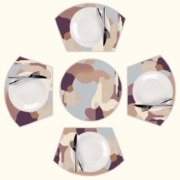 Abstract muted color shapes Round Table Placemats Set Of 5 Wedge Table Mats Washable Heat Resistant Place Mat For Dining Table Kitchen Farmhouse Restaurant