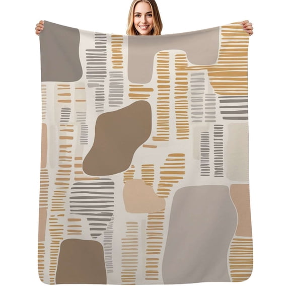 Abstract neutral shapes pattern Soft Blanket Travel Bedding Throws Flannel Bedspread Sofa Bed Cover