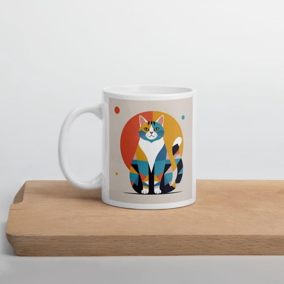 Abstract offee Mug Vibrant Feline Art, oz Ceramic.