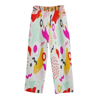 Abstract on White Women's Wide-Leg Pants