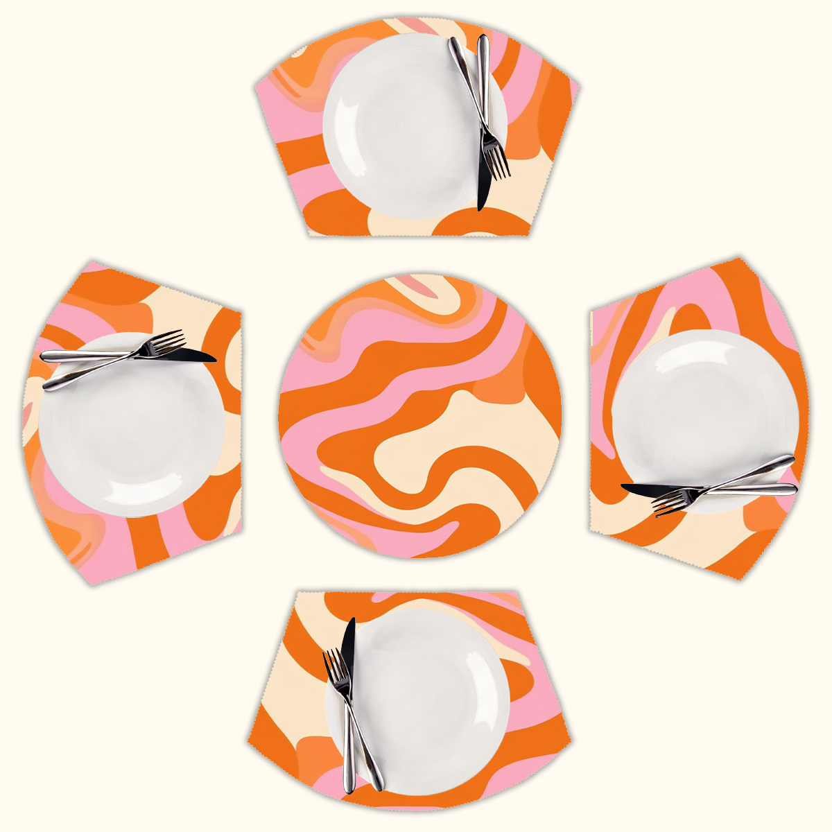 Abstract orange pink swirl art Round Table Placemats Set Of 5 Wedge ...
