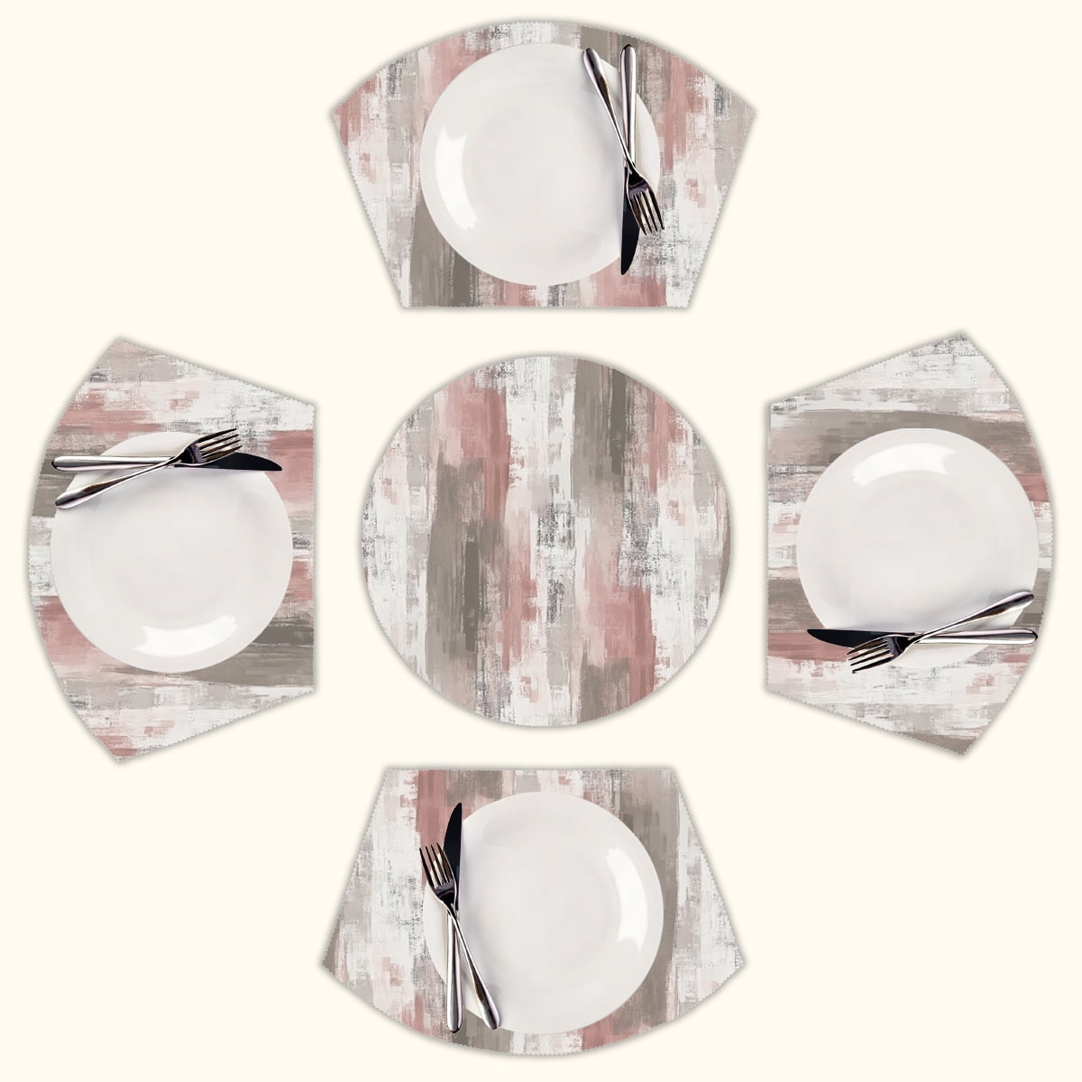 Abstract painted muted tones Round Table Placemats Set Of 5 Wedge Table ...