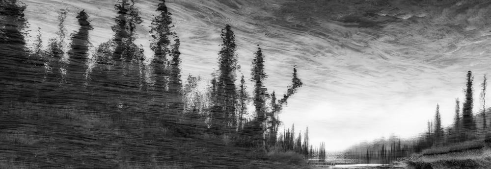 Abstract painterly stlye reflection on water Jasper National Park Alberta Canada Canvas Art - Ron Harris Design Pics (44 x 15)