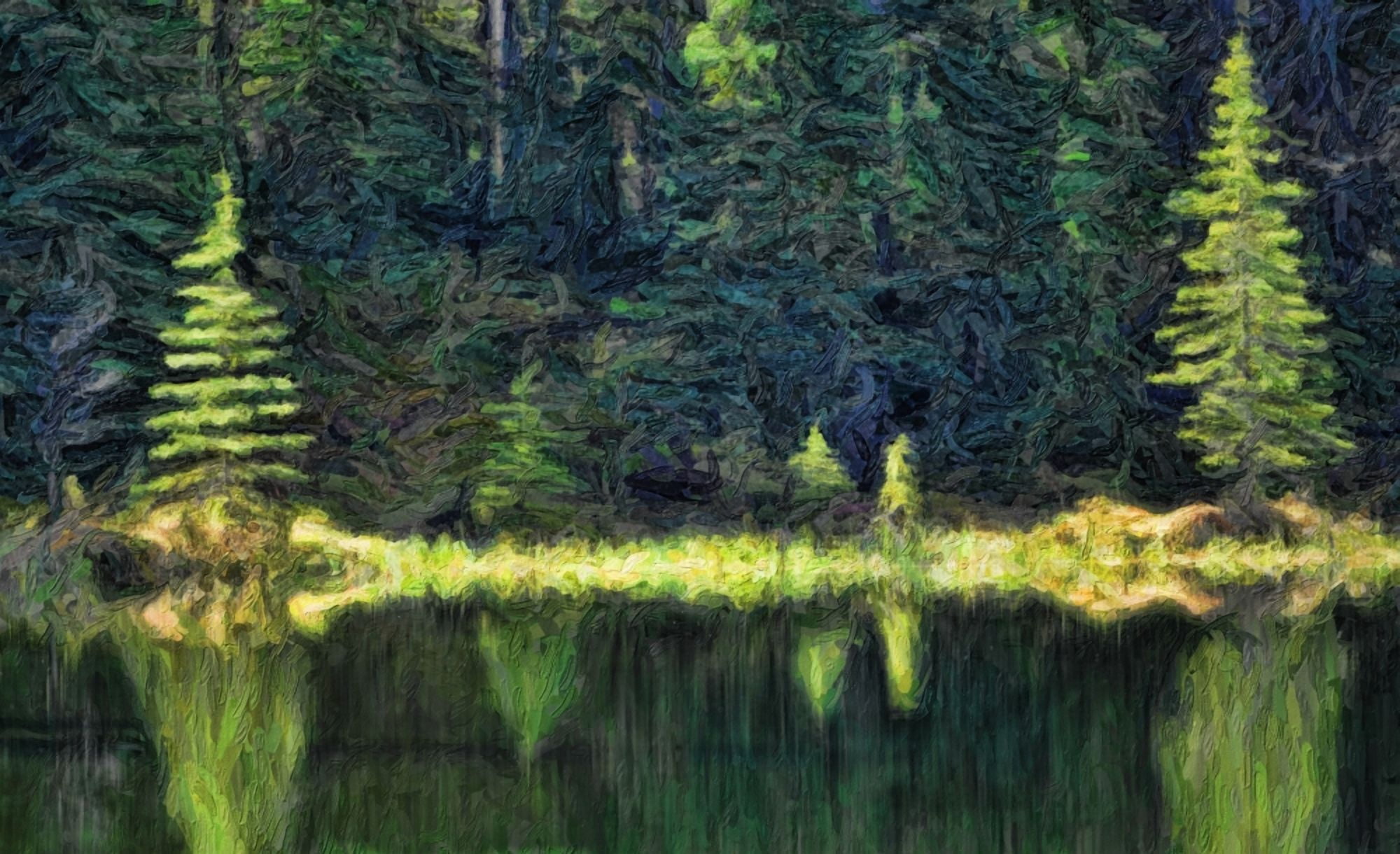 Abstract painterly style reflection on water Jasper National Park Alberta Canada Canvas Art - Ron Harris Design Pics (38 x 24)