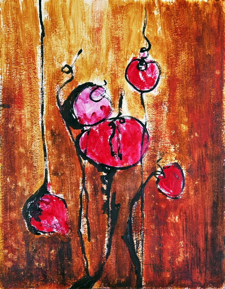 Abstract painting with buds in shades of red Canvas Art - Tara Thelen Design Pics (24 x 32)