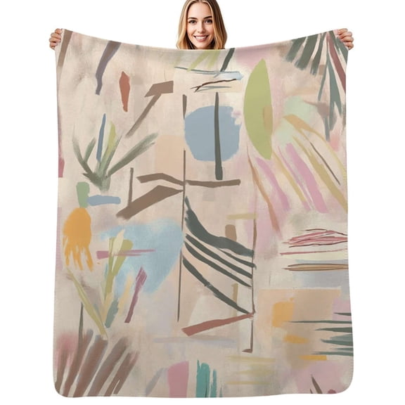 Abstract pastel painted shapes Soft Blanket Travel Bedding Throws Flannel Bedspread Sofa Bed Cover