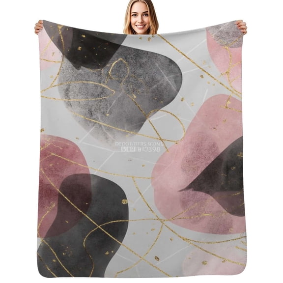 Abstract pink gold design Flannel Blanket Warm Soft Bedding Throws Winter Camping Chair Sofa Bed