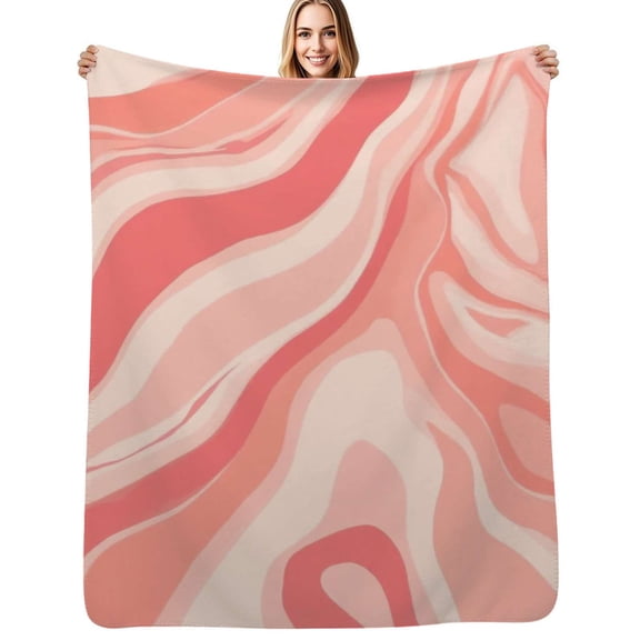 Abstract pink wavy design Flannel Blanket Warm Soft Bedding Throws Winter Camping Chair Sofa Bed