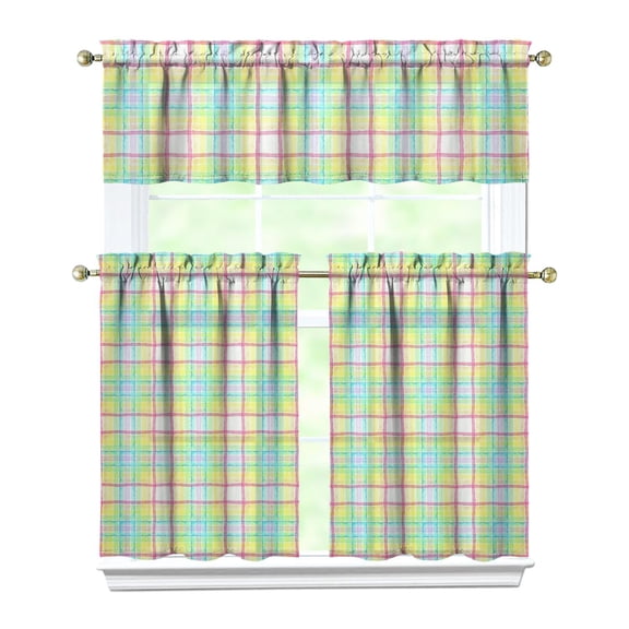 Abstract plaid Kitchen Curtains Set Tier and Valance Buffalo Plaid Pattern Vintage Checkered Design Retro Plaid Colorful Checkered Rustic Farmhouse Plaid Print Classic Red and Black Buffalo Plaid Stri