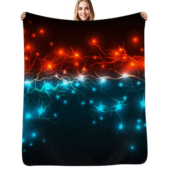 Abstract red and blue lightning Soft Blanket Travel Bedding Throws Flannel Bedspread Sofa Bed Cover