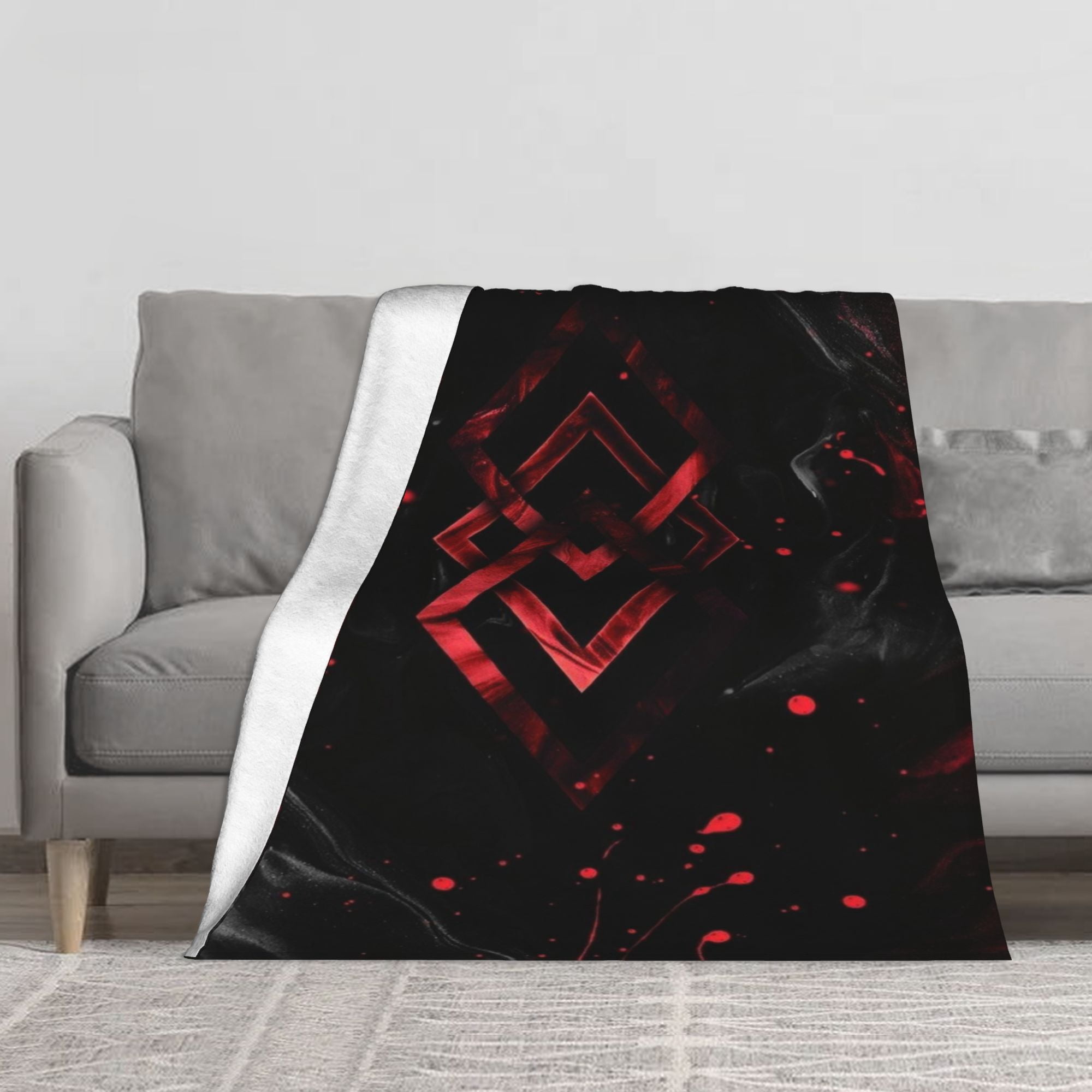 Abstract red and black marble geometric pattern flannel blanket, with ...